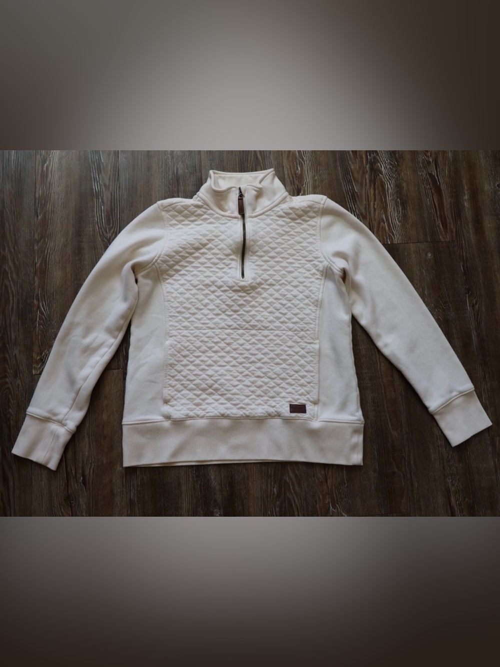 Cream Quilted Pullover Sweatshirt 1/4 Zip Preppy Outdoors Womens Petite XS